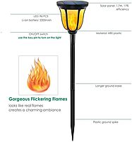 Solar Vintage Broad Marshal Light - IP65 Waterproof Garden Flame Lamp with 3 Attachments