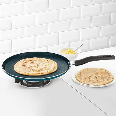 Borosil ProChef Non-Stick Aluminum Flat Tawa 30 cm | Gas Stove Compatible, Thick Uniform Body for Even Heating, Dishwasher Safe | 5 Layer Nonstick Coating, PFOA Free | 1 Year Warranty | Blue