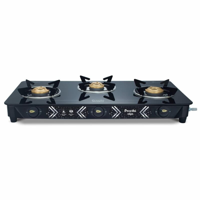 Preethi Alya Glass Top 3 Burner Gas Stove, Manual Ignition Preethi Alya Glass Top 3 Burner Gas Stove, Manual Ignition