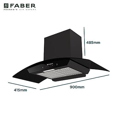 Faber 90 cm 1320 m³/hr Curved Glass Kitchen Chimney 3 Layer Baffle Filter Gravity Suction