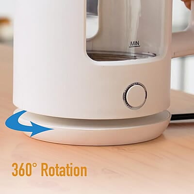 KENT Cool Touch Glass Kettle| 1500W | 1.8L Capacity | 360° Rotating Base | Overheating and Dry Boiling Protection | White