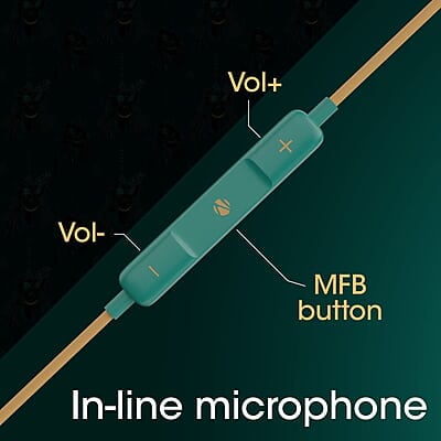 ZEBRONICS DC AQUAMAN edition BUDS 30 3.5mm stereo earphone with inline microphone for calling, volume control, multifunction button, 14mm drivers, stylish eartip design and 1.2 meter durable cable