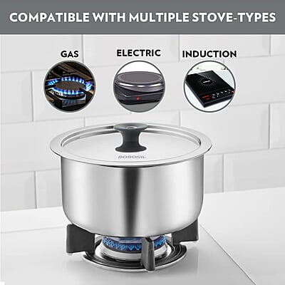 Borosil Cookfresh Tri-ply Stainless Steel Tope with Lid, Induction Friendly, 2.2 L, 18 cm Dia