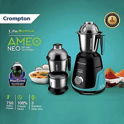 Crompton Ameo Neo 750 Watt Mixer Grinder with MaxiGrind and Motor Vent-X Technology