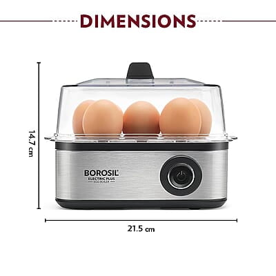 Borosil Electric Plus Egg Boiler, Boil Upto 8 Eggs At A Time, For Hard, Soft, Medium Boiled Eggs, Steamed Vegetables, Transparent Lid, Stainless Steel Exterior