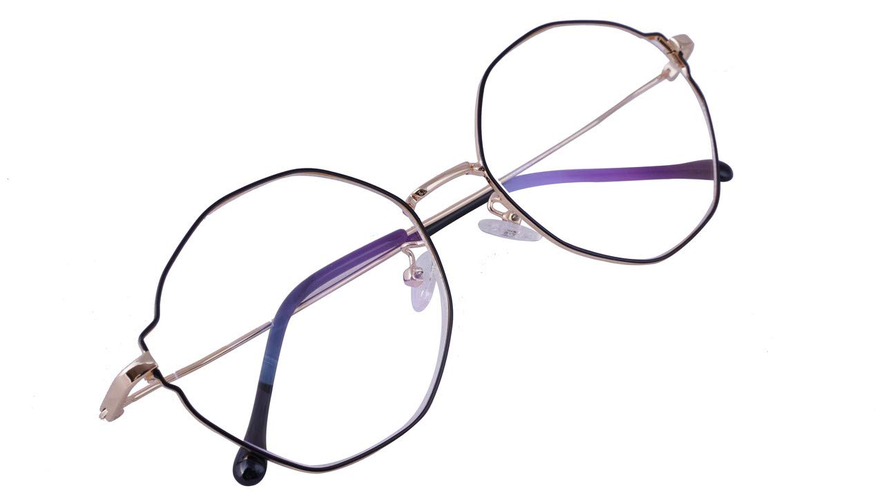 Unisex Oversized Round Spectacle Frame. Golden & Black Color Metal Frame.