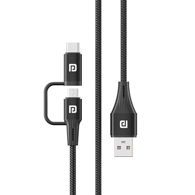 Portronics Konnect J7 20W Fast Charging with Dual Output (Type C + Micro USB), Changeable Metallic Heads, 480 Mbps Data Transfer, 1M (Black) Portronics Konnect J7 20W Fast Charging with Dual Output (Type C + Micro USB), Changeable Metallic Heads, 480 Mbps Data Transfer, 1M (Black)