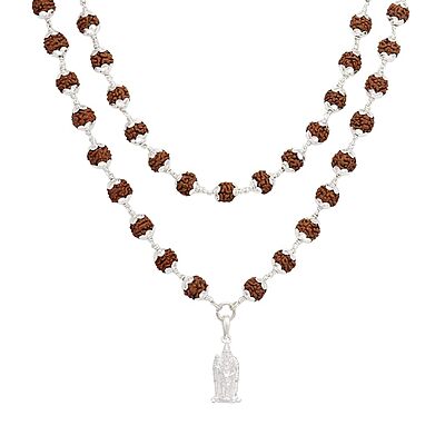 Silver Five Face Rudraksha Mala with Murugan Pendant Silver Five Face Rudraksha Mala with Murugan Pendant