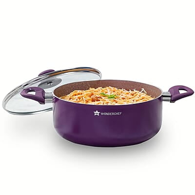 Wonderchef Royal Velvet 24cm Casserole with Glass Lid Virgin Aluminium 3 mm thick 4.5 litres