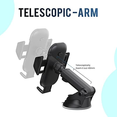 Portronics Clamp M Car Mobile Holder with 360° Rotational, Strong Suction Cup, One Click Release Button Compatible with 4 to 6 inch Devices