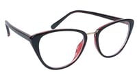 Female Cat Eye Spectacle Frame. Glossy Black & Red Color Frame. Transparent ARC Lens. Female Cat Eye Spectacle Frame. Glossy Black & Red Color Frame. Transparent ARC Lens.
