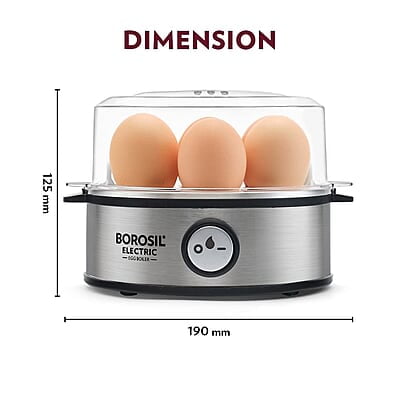 Borosil Electric Egg Boiler, 7 Egg Capacity, For Hard, Soft, Medium Boiled Eggs, Steamed Vegetables, Transparent Lid, Stainless Steel Exterior