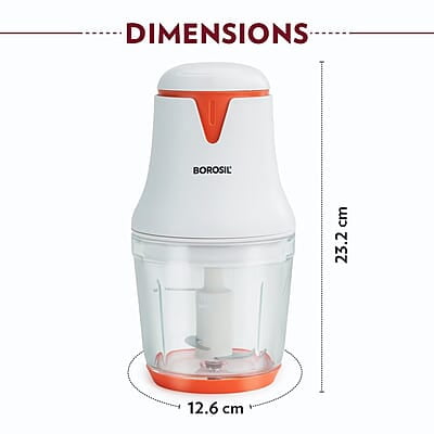 Borosil Chef Delite 260W Electric Glass Chopper For Kitchen Use | White Chopper | Low Noise Operation | Kitchen Accessories Items | Stainless Steel Blades, Whisking Blade for Cream, Chaas, Lassi