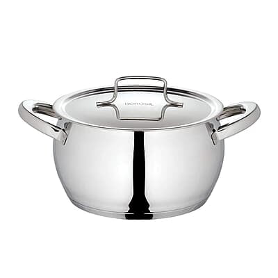 Borosil Stainless Steel Handi Casserole With Lid, Induction friendly, Impact Bonded Tri-ply Bottom, 2.1L