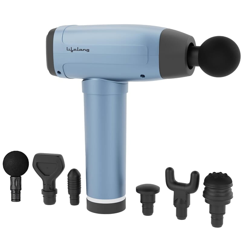 Lifelong Gun Massager Percussion for Full Body Pain Relief 6 Heads LED Touch 30 Speed Levels  Premium Bag
