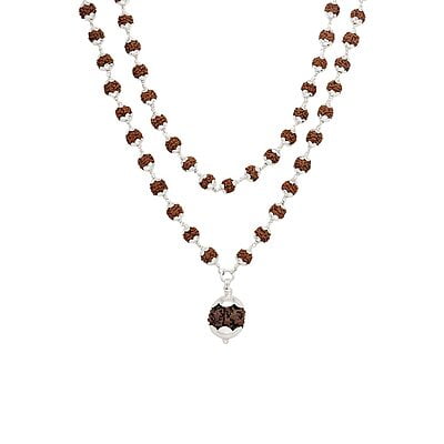 Silver Caped Rudraksha Mala/Chain with Rudraksham Pendent/Dollar
