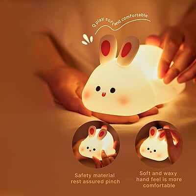 Rabbit Cute Lamp,Bunny Night Light for Kids,Silicone Led Squishy Animal Lamp,3 Levels Dimmable Nursery Nightlight Rechargeable Baby Bedside Touch Lamp