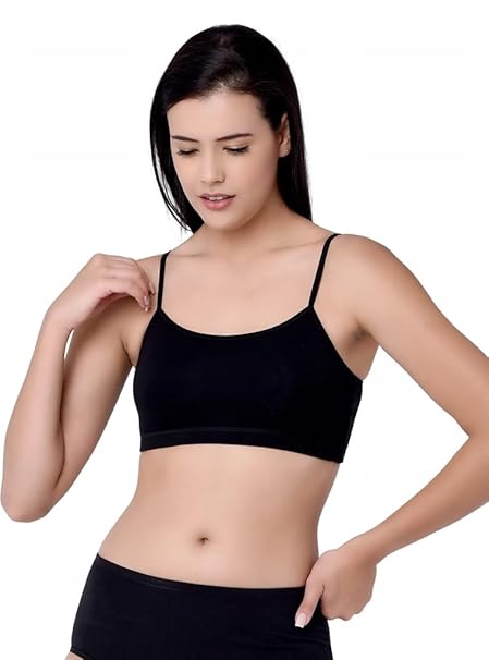 Girls Padded Training Bra, Crop Cami Training Bras for Girls. Sports bra with Non-Removable Padding, Uniform bra, Starter Bra, Begginers Bra White and Black (pack of 2)