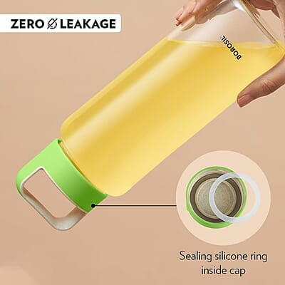 Borosil Crysto Glass Water Bottle, Water Bottle for Fridge Wide Mouth Borosilicate Glass Extreme Temperature Resistant For Hot & Cold Water, Milk, Lassi, Juice, Green Lid 750 ml, Stylish & Transparent
