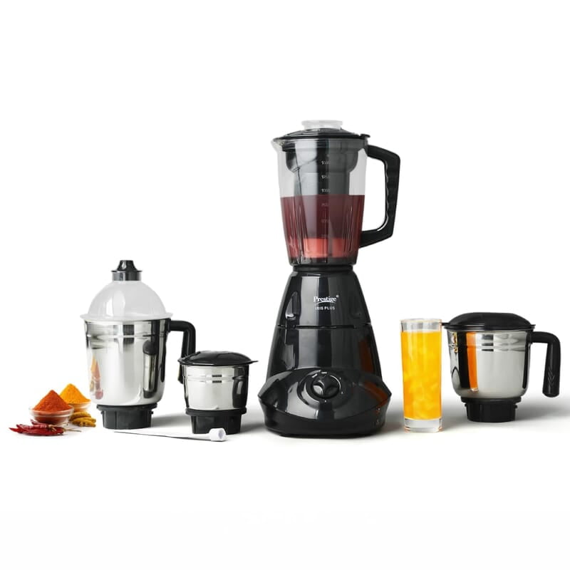 Prestige Iris Plus 750 W Mixer Grinder With 4 Jars (3 Stainless Steel Jars+ 1 Juicer Jar) 4 Super Efficient Stainless Blades Prestige Iris Plus 750 W Mixer Grinder With 4 Jars (3 Stainless Steel Jars+ 1 Juicer Jar) 4 Super Efficient Stainless Blades