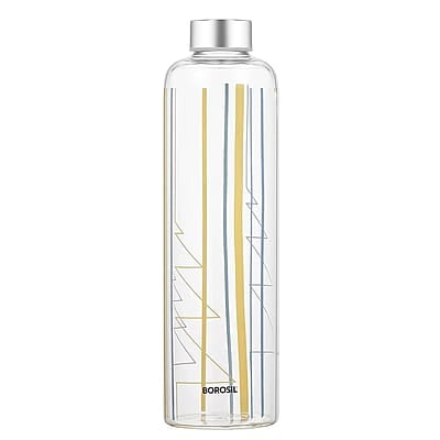 Borosil Artisan Series Sintra 1000ml Narrow Mouth Glass Bottle with Metal Lid | 100% Borosilicate, Fridge Safe, Leakproof, Easy to Carry | Store Water, Lassi, Juice, Smoothies | Dishwasher Safe