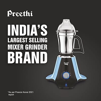 Preethi Plastic Taurus Pro Mg-259 Mixer Grinder, 1000 Watt, Blue-Black, 3 Jars, 2Yr Guarantee