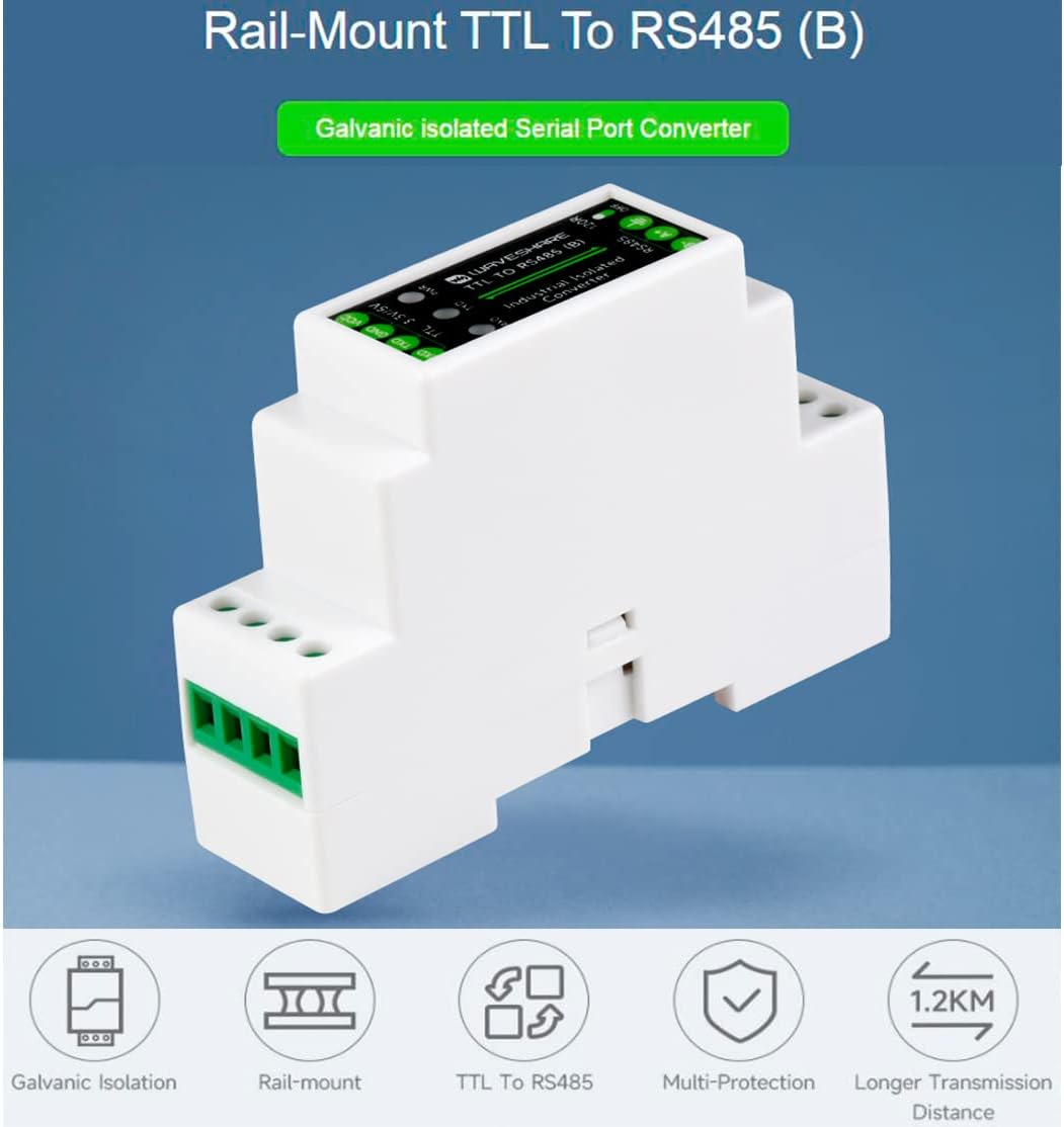 Rail-mount TTL To RS485 Galvanic isolated Converter, 600W Lightningproof & Anti-Surge, Multi-Isolation Protection)