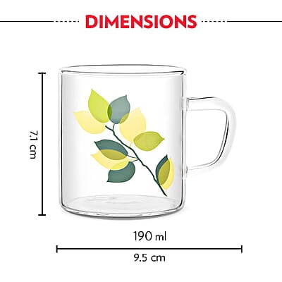 Borosil Vision Green Leaves Tea n Coffee Classic Mug Set of 6 Pcs 190 ml | Borosillicate Glass, Microwave Safe, Scratch Resistance, Lightweight | for Chai, Green Tea, Milk | Transparent Borosil Vision Green Leaves Tea n Coffee Classic Mug Set of 6 Pcs 190 ml | Borosillicate Glass, Microwave Safe, Scratch Resistance, Lightweight | for Chai, Green Tea, Milk | Transparent