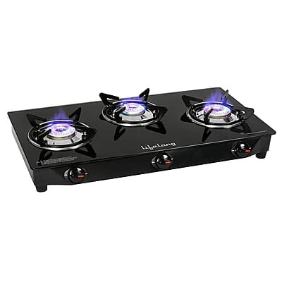 Lifelong 3 Burner Gas Stove Top for Kitchen - Manual Ignition Cooktop Modern Glass Stove for Modular Kitchen, ISI Certified Lifelong 3 Burner Gas Stove Top for Kitchen - Manual Ignition Cooktop Modern Glass Stove for Modular Kitchen, ISI Certified