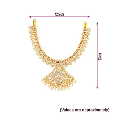 Gold Plated White Stone Attigai Necklace