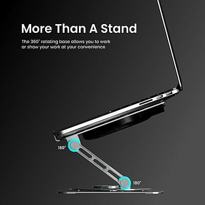 Portronics My Buddy Spinlight Laptop Stand with Cooling Fan, 360° Rotating Base, Adjustable Height