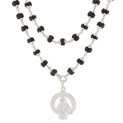 Original Karungali Mala with Silver Ayyappan Pendant – Spiritual Black Wood Mala