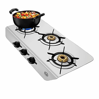 Preethi Stylo steel slim stainless steel 3 burner gas stove