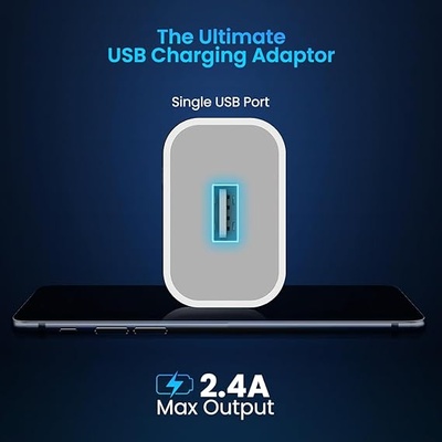 Portronics Adapto 12 M 2.4A 12W Fast Wall Charger with 1M Type C Charging Cable for iPhone 11/Xs/XS Max/XR/X/8/7/6/Plus, iPad Pro/Air 2/Mini 3/Mini 4, Samsung S4/S5, and More(White) Portronics Adapto 12 M 2.4A 12W Fast Wall Charger with 1M Type C Charging Cable for iPhone 11/Xs/XS Max/XR/X/8/7/6/Plus, iPad Pro/Air 2/Mini 3/Mini 4, Samsung S4/S5, and More(White)
