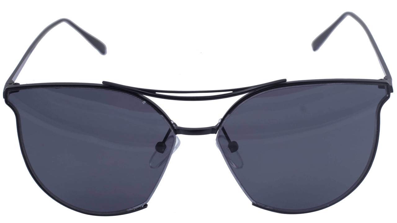 Unisex Oversized Sunglasses. Black Color Metal Frame. UV Protected Black Color Flat Lens.