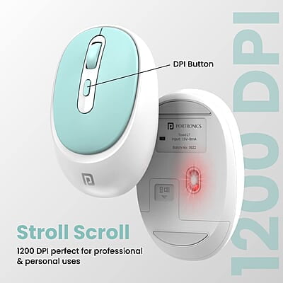 Portronics Toad 27 Wireless Mouse, Silent Buttons, 2.4 GHz with USB Nano Dongle for PC/Mac/Laptop, Auto Power saving Mode, Adjustable DPI Button