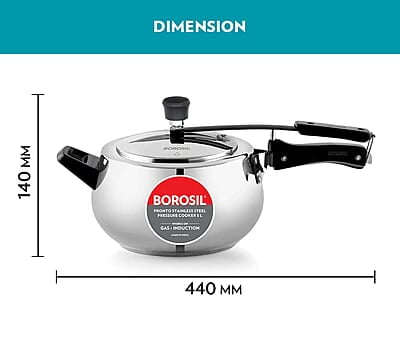 Borosil Pronto Induction Base Stainless Steel Inner Lid Pressure Cooker 5L
