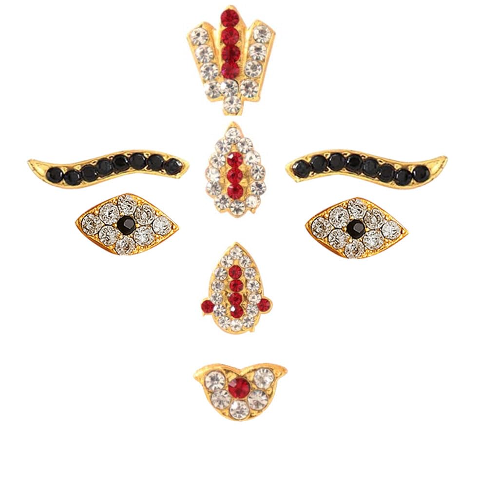 Gold Plated Varalakshmi Face with Decorative Face Ornament ye, Eye brow, Thilak Lashmi Narayan Face Alankaram