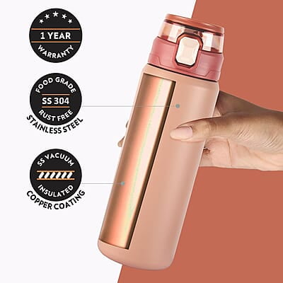 Borosil Aquasport 600 ml Stainless Steel Insulated Water Bottle | Double Wall Vaccum Insulated, Flask | 10 Hours Hot & Cold | Bottle for Office, Gym, School | 1 Year Warranty