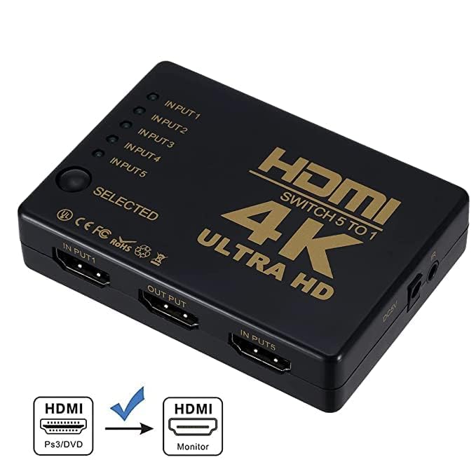 4K HDMI Switcher with PIP & IR Remote | Switch Multiple Devices for UHD & 1080p, Supports Blu-ray, Netflix, PS4/PS3, Roku 4K HDMI Switcher with PIP & IR Remote | Switch Multiple Devices for UHD & 1080p, Supports Blu-ray, Netflix, PS4/PS3, Roku
