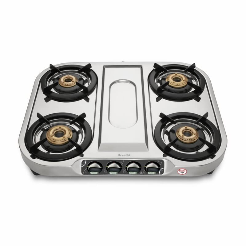 Preethi Shine Stainless Steel Gas Stove 4 Burners Manual Ignition ISI Certified