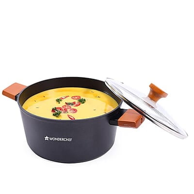 Wonderchef Caesar Forged Virgin Aluminium Casserole with Glass Lid, 24cm, Black, Greblon C3 Non-stick Coating Wonderchef Caesar Forged Virgin Aluminium Casserole with Glass Lid, 24cm, Black, Greblon C3 Non-stick Coating