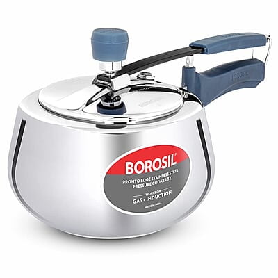 Borosil Pronto Edge Induction Base Inner Lid Stainless Steel Pressure Cooker, 3 L