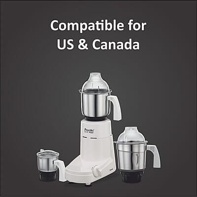 Preethi Eco Plus MG-138 110V, 550 Watt Mixer Grinder with 3 Jars (0.4L Chutney grinding Jar + 1.0L dry grinding Jar + 1.5L Wet grinding Jar, Stainless Steel)