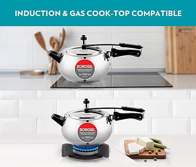 Borosil Pronto Induction Base Stainless Steel Inner Lid Pressure Cooker 5L