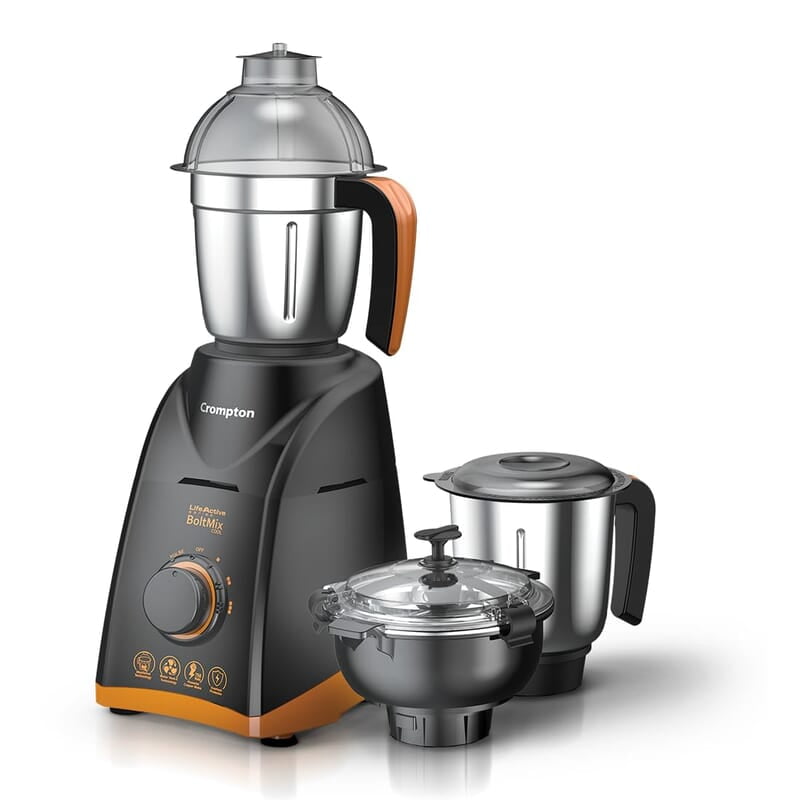Crompton Boltmix Cool 750 W Mixer grinder with 3 Jars (3 stainless steel Jars, Cool Mix Chutney Jar with Casing)