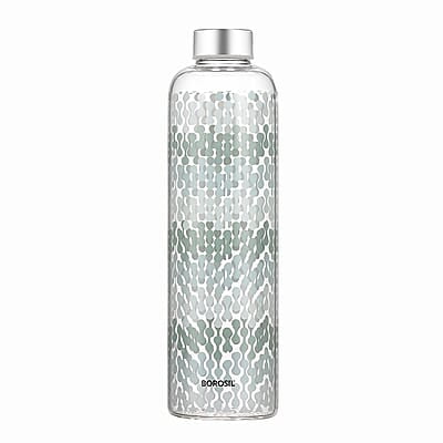 Borosil Artisan Series Vista 1000 ml Narrow Mouth Glass Bottle with Metal Lid | 100% Borosilicate, Fridge Safe, Leakproof, Easy to Carry | Store Water, Lassi, Juice, Smoothies | Dishwasher Safe