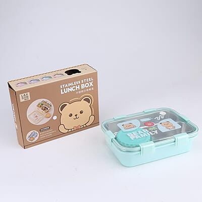 Bear Family Stainless Steel Lunch box| Tiffin Box with 700ML + 150 ML Capacity| Cutlery, Sealed Ring & Airtight container Bear Family Stainless Steel Lunch box| Tiffin Box with 700ML + 150 ML Capacity| Cutlery, Sealed Ring & Airtight container