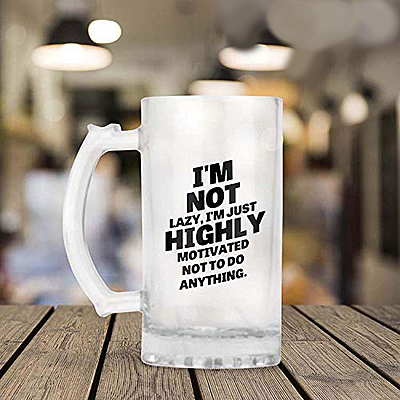 Sublimation Printed Froaster Beer Mug with I'm Not Lazy Designer Printed Glass Beer Mug (Frosted, 500Ml) Sublimation Printed Froaster Beer Mug with I'm Not Lazy Designer Printed Glass Beer Mug (Frosted, 500Ml)