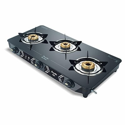 Preethi Alya Glass Top 3 Burner Gas Stove, Manual Ignition Preethi Alya Glass Top 3 Burner Gas Stove, Manual Ignition